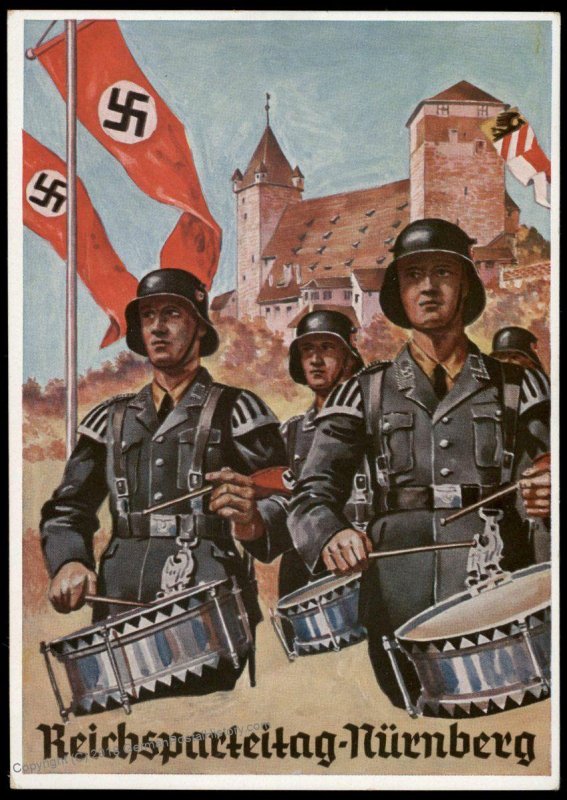 3rd Reich Germany 1936 Waffen SS Drummers Reichsparteitag Propaganda Postc 95441