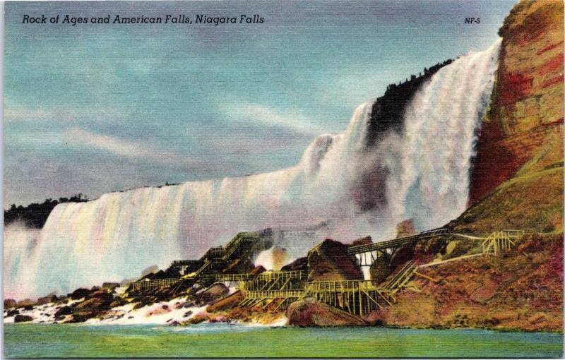 postcard Niagara Falls - Rock of Ages and American Falls