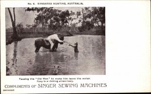 Singer Sewing Machine Advertising - Kangaroo Hunting in Australia Postcard #6