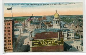 Main Street Panorama Stockton California 1910c postcard