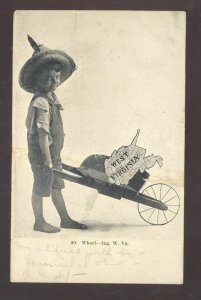 WHEELING WEST VIRGINIA BOY WITH WHEELBARROW 1907 VINTAGE POSTCARD