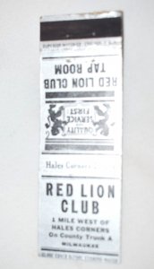 Red Lion Club Milwaukee Wisconsin 20 Front Strike Matchbook Cover