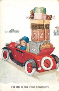 Artist signed John Wills little girl comic automobile survival kit humour