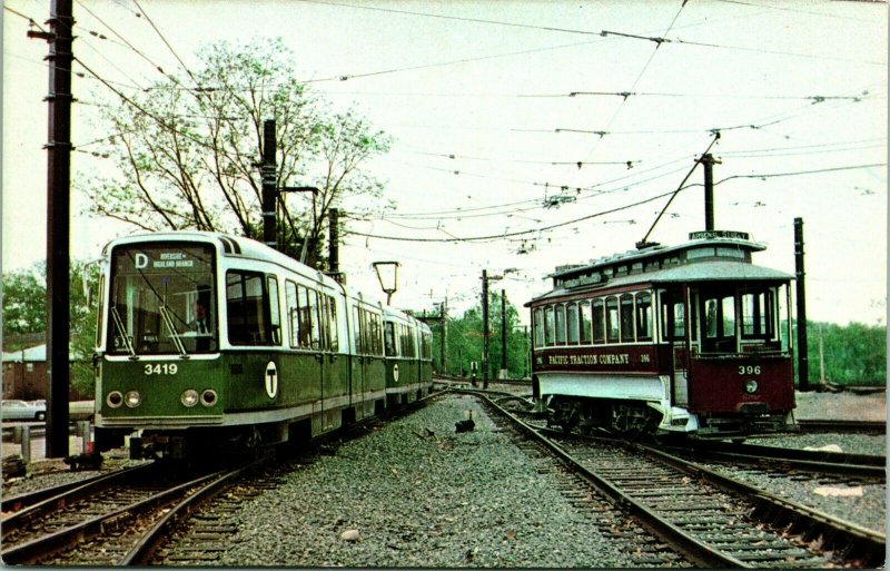 Vtg Postcard Massachusetts Bay Transit New Meets Old 3419 & 396 UNP