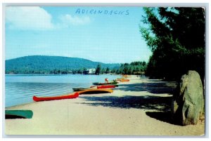 1961 Early Morning Shadows Fringe The Beach Adirondacks Speculator NY Postcard