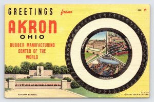 Greetings from Akron Ohio, Rubber, Goodyear, Goodrich & Firestone, Postcard  P9