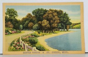 MI Benton Harbor & St Joseph Michigan Scenic View Greetings Postcard J16