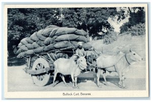 c1930's Bullock Cart Carrying Sack Varanasi Uttar Pradesh India Postcard