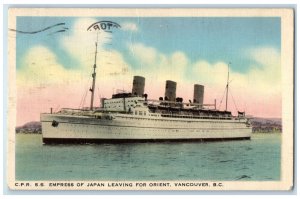 1938 CPR S.S. Empress of Japan Leaving for Orient Vancouver BC Canada Postcard