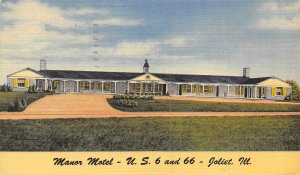 Manor Motel US Route 66 Highway Joliet Illinois 1953 linen postcard