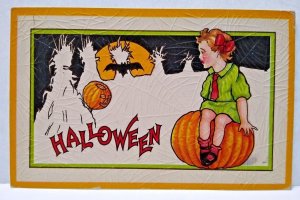 Halloween Postcard Unique Spider Web Texture Moon Pumpkin Bat Stecher Series 90  