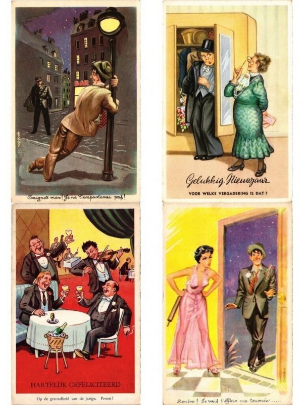 ALCOHOL DRINKING HUMOR COMIC, 45 Old Postcards pre-1960 (L6208)