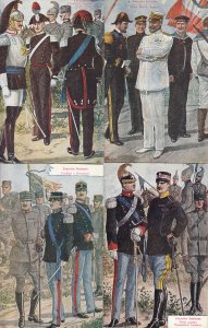 Lot of 4 postcards 1915 Italian army regimental military uniforms infantry navy