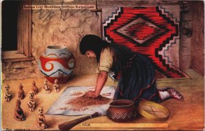 Indian Girl Moulding Navajo Rain Gods Native American Postcard C057