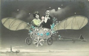 C-1910 Early Aviation Fantasy Romantic Couple RPPC Photo Postcard 20-4368