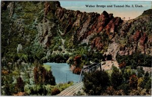 Weber Bridge and Tunnel No. 3, Weber Canyon Utah Vintage Postcard A06