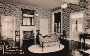 Vintage Postcard Real Photo East Parlor Harrison House Vincennes Indiana IN RPPC