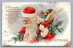 SANTA w/ TOYS CHRISTMAS ANTIQUE EMBOSSED POSTCARD NASH series C-147