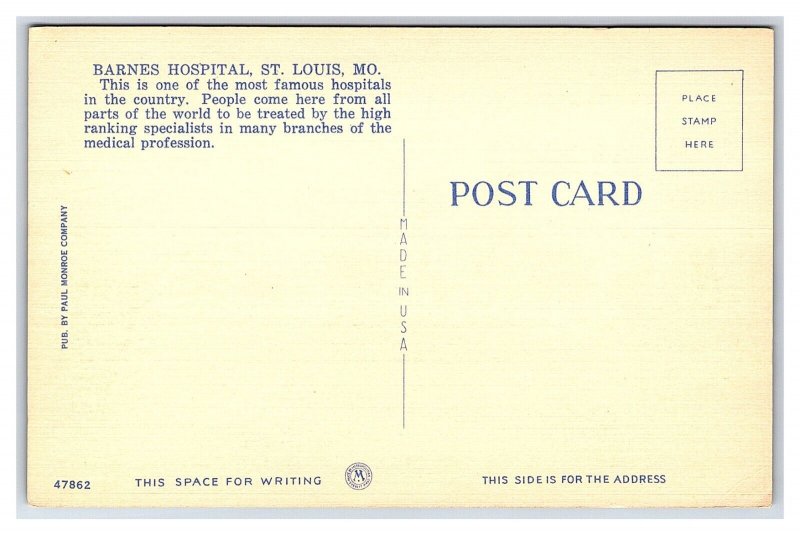 Barnes Hospital St. Louis MO. Missouri Postcard