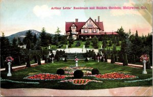 Arthur Letts' Residence and Sunken Gardens Hollywood CA Postcard PC131