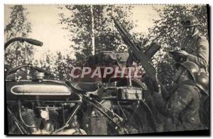 Old Postcard Gun gunner aircraft against Army Vehicles