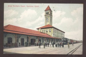 SPOKANE WASHINGTON GREAT NORTHERN RAILROAD DEPOT VINTAGE POSTCARD 1918