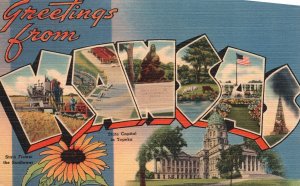 Vintage Postcard 1958 Large Letter Greetings From Kansas Sunflower State Capital