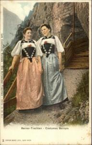 Beautiful Swiss Women in Costume Berner Trachten Bernois c1905 Postcard