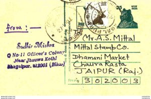 India Postal Stationery Tiger 25 Blackbuck to Jaipur