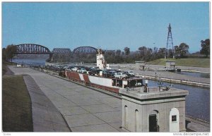 Diesel Barge Transporting Automobiles, Lock at Ohio River Dam, Louisville, Ke...