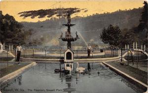 C8/ Newell West Virginia WV Postcard 1913 Newell Park Fountain Swans 1