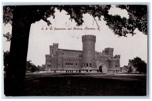 1910 OSU Gymnasium & Armory Building Tower Fields Entrance Columbus Postcard