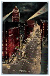 c1910's Main Street Illuminated Lights Powers Hotel Rochester NY Postcard