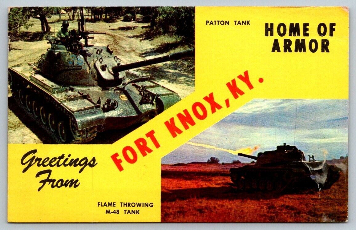 Large Letter Greetings From Fort Knox Kentucky US Army Armor Postcard