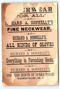 1880s TRENTON NJ RICHARD A. DONNELLYS FINE NECKWEAR BIRDS TRADE CARD P1221