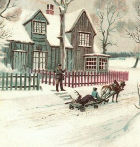 1880s Victorian Trade Cards Winter Scenes Snow Deer Horse Lot Of 2 #5O