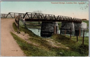 Vauxhall Bridge London Ontario 1908 Postcard Canada River View H82