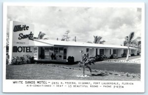 RPPC FORT LAUDERDALE, FL Florida ~ Roadside WHITE SANDS MOTEL  c1950s  Postcard