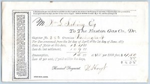 1877 EASTON GAS CO BILL*WM SEBRING*WASHINGTON STREET*PRINTED ARGUS*PA*W HOYT