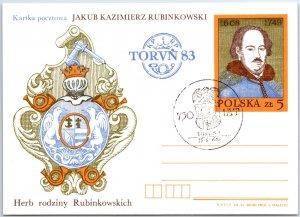 CONTINENTAL SIZE POSTAL CARD: POLAND JAKUB KAZIMIERZ RUBINKOWSKI 1983