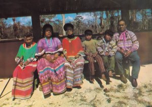 Indian Family at Miccosukee Village Tamiami Trail Florida Postcard