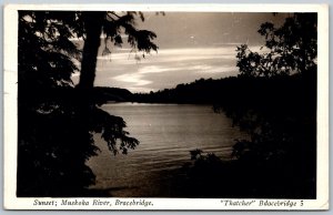 Postcard RPPC c1936 Bracebridge Ontario Sunset on Muskoka River by Thatcher