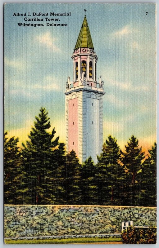 Vtg Wilmington Delaware DE Alfred I DuPont Memorial Carrillon Tower Postcard