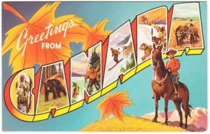 Greetings from Canada Original 1940s Large Letter Postcard Maple Leaf RCMP #2