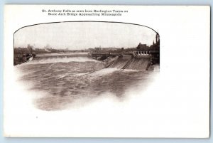 Minneapolis Minnesota MN Postcard St. Anthony Falls Burlington Trains Arch c1905