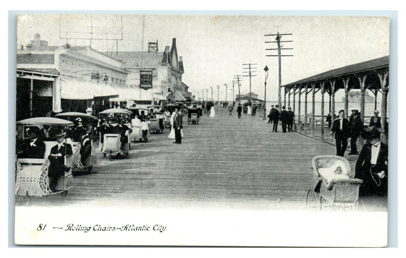 Postcard Rolling Chairs, Atlantic City NJ udb b&w Y65