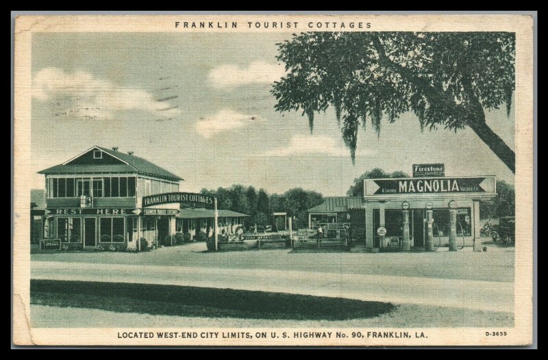 LOUISIANA RPPC Franklin Tourist Cottages /HOTEL/gas Station Firestone