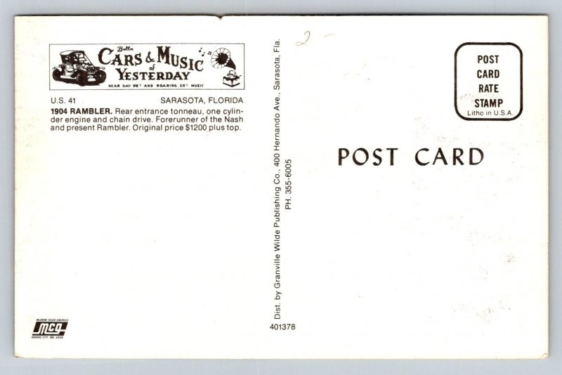 1904 Rambler Automobile Car  Sarasota  Florida  Postcard