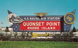 Quonset Point RI, Naval Air Station, US Navy, Sign, 1960-70 Chrome, Military