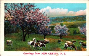 Greetings From New Gretna NJ New Jersey WB Postcard PM Cancel WOB Note VTG 1c 